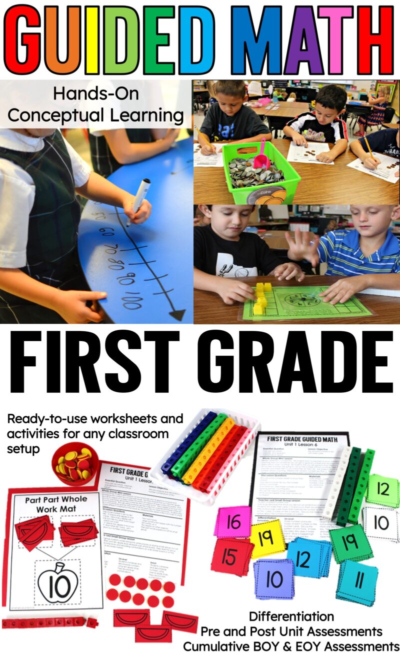 Students using manipulatives and doing hands-on learning in first grade