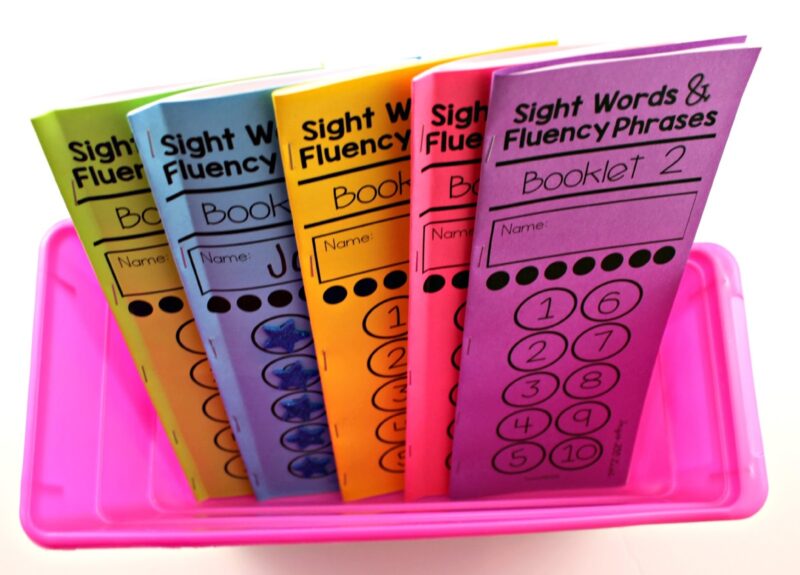 sight word books in a bucket