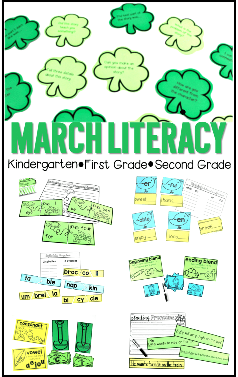 March literacy activities for kindergarten, first grade, and second grade