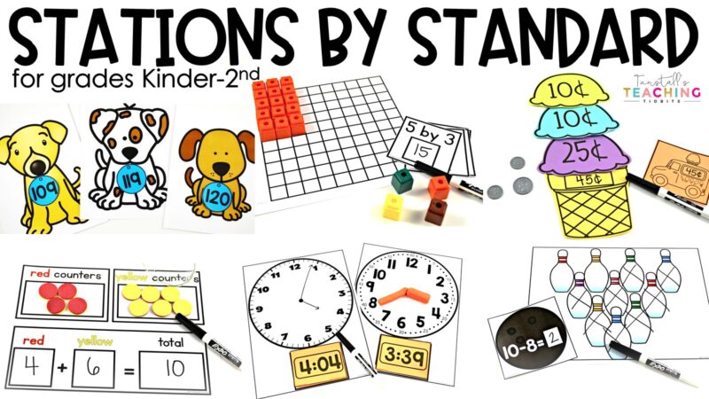Stations by standard for math workstations grades kinder first and second