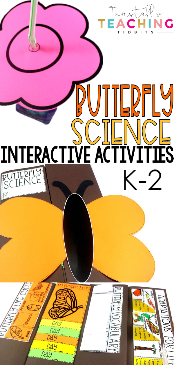 This interactive butterfly science unit provides interactive activities to teach all about butterflies! Fill a science notebook or create a 3-dimensional butterfly science book with interactive, hands on science lessons on parts of a butterfly, butterfly life cycle, butterfly facts, adaptations, butterfly experiment, & more! This lap book foldable makes a great STEM resource for kindergarten, first, & second grade. To learn more about "Butterfly Interactive Science", visit tunstallsteachingtidbits.com