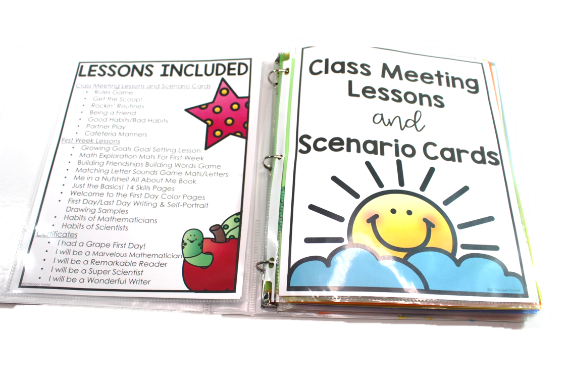 First week favorites provides 6 class meetings on setting up rules, good habits, partner play, routines, word lessons, and being a friend. Create a classroom community and fill up a keepsake backpack with all of the learning! Kindergarten, first, and second grades. 
