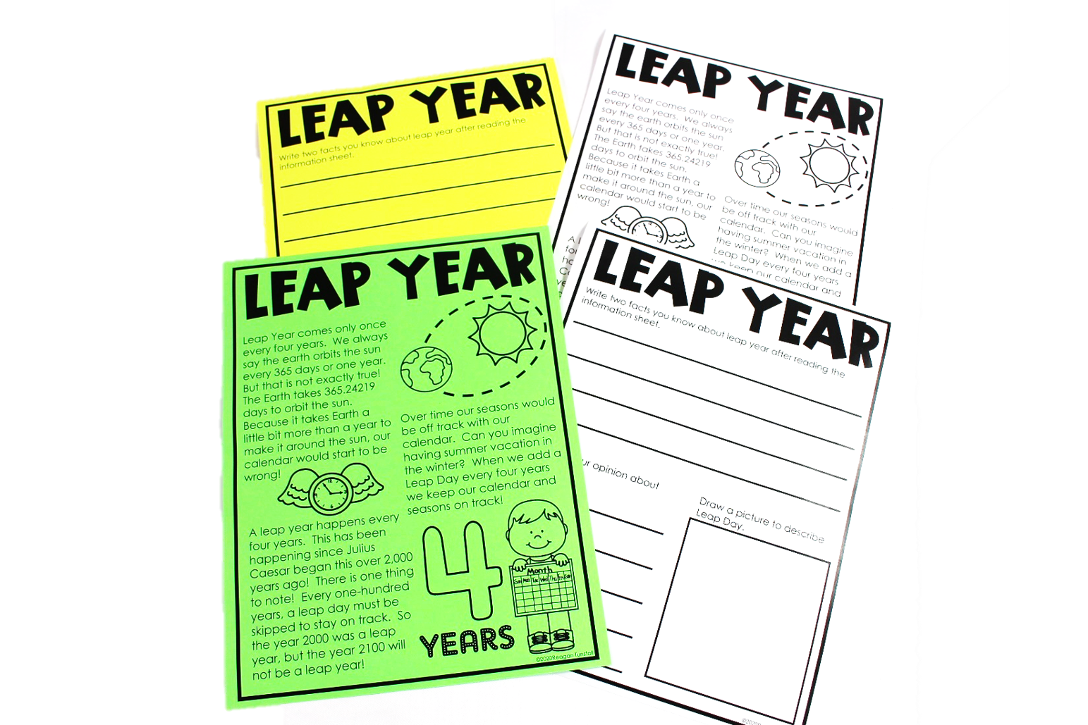 an information sheet which can be used in any way that fits your learners! This can be used for a close read activity or to simply read and share the information with your class about why leap day has come to be. 