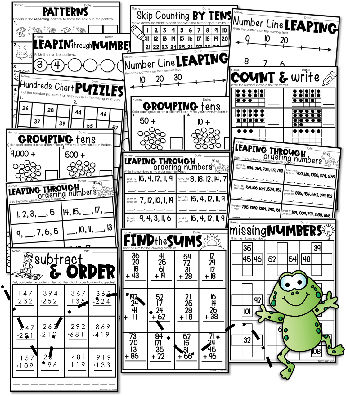 15 different skill pages to fill your week! These skill pages include skip counting, addition and subtraction, place value, and more. 