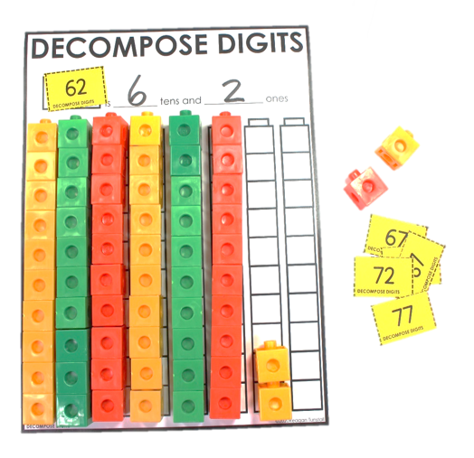 Decompose Digits Math mat and number cards for breaking into tens and ones