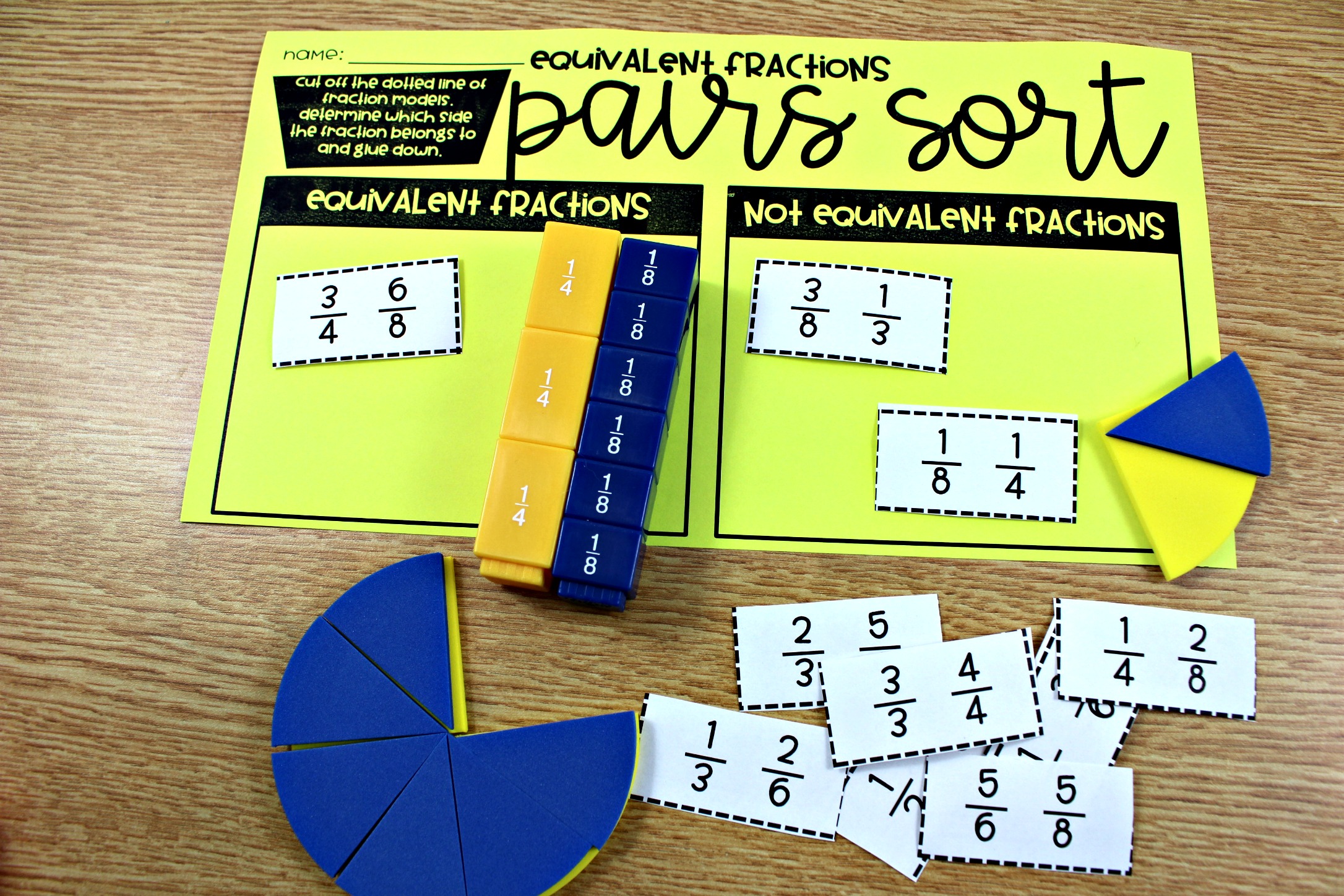 third grade math centers fraction sort