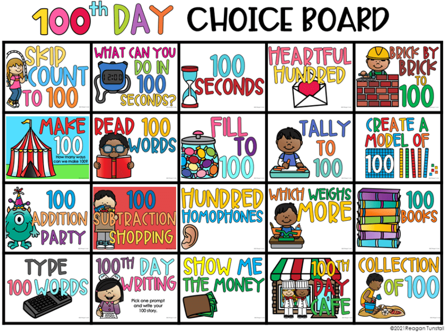 digital 100th day choice board