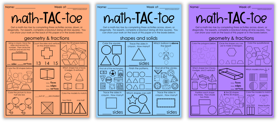 Math-Tac-Toe for fast finishers