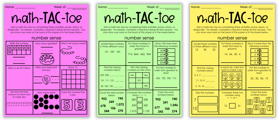 Math-Tac-Toe 10 Math Review Resources