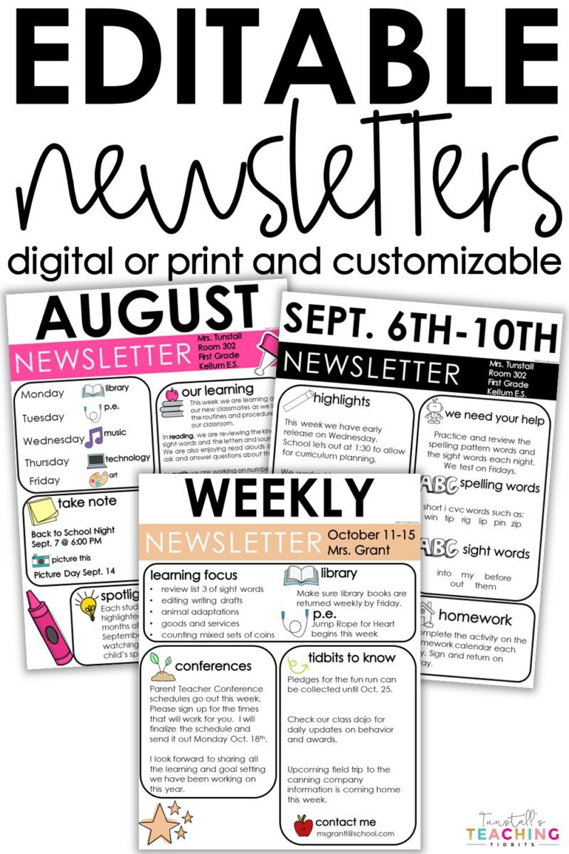 Editable Newsletters - Tunstall's Teaching