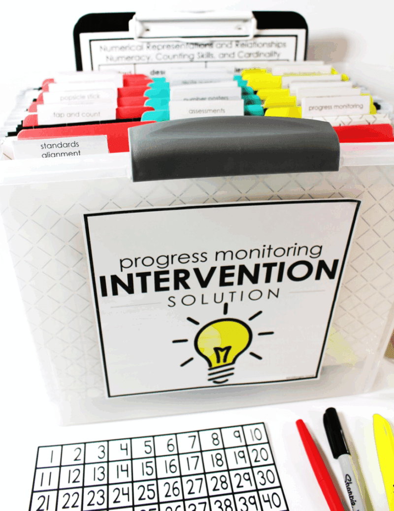 math intervention organization system with progress monitoring materials for small group instruction