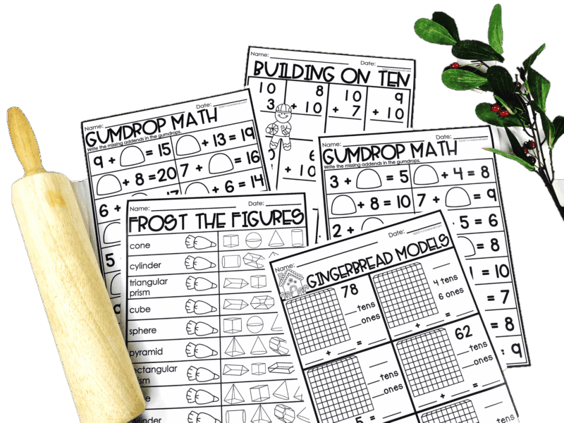 gingerbread math and literacy skill pages