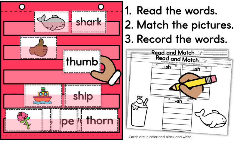 Read and Match phonics cards. Sh, Th digraphs