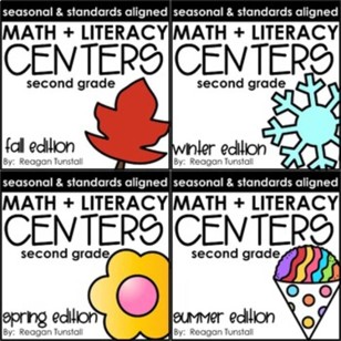 seasonal math and literacy centers for fall, winter, spring, and summer