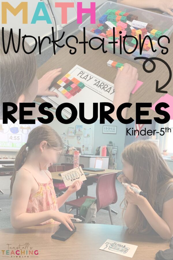 math workstations resources for kindergarten through fifth grades. Kids working at math workstations. 