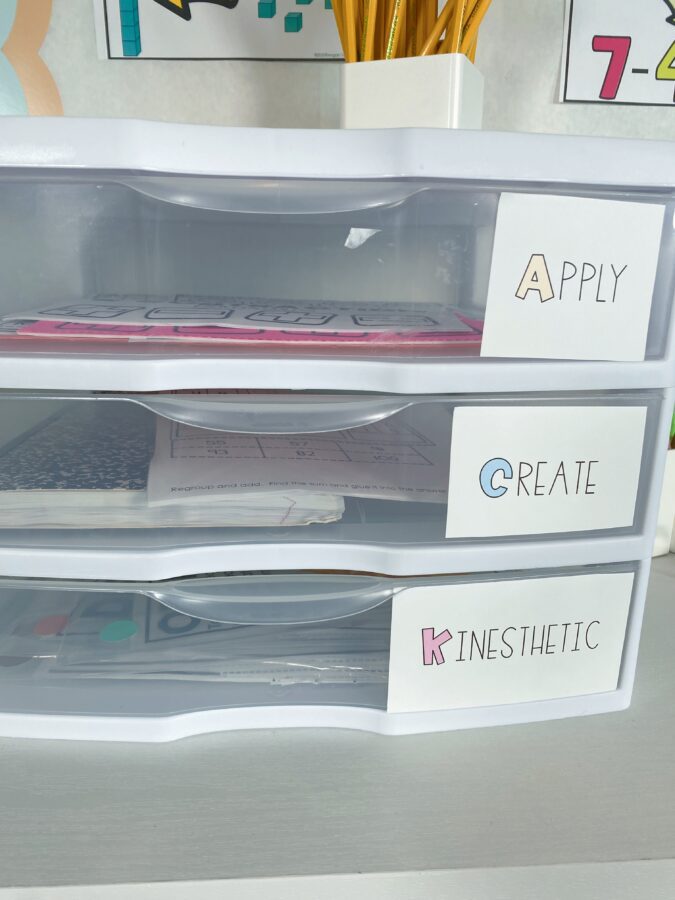 The apply, create, and kinesthetic drawers