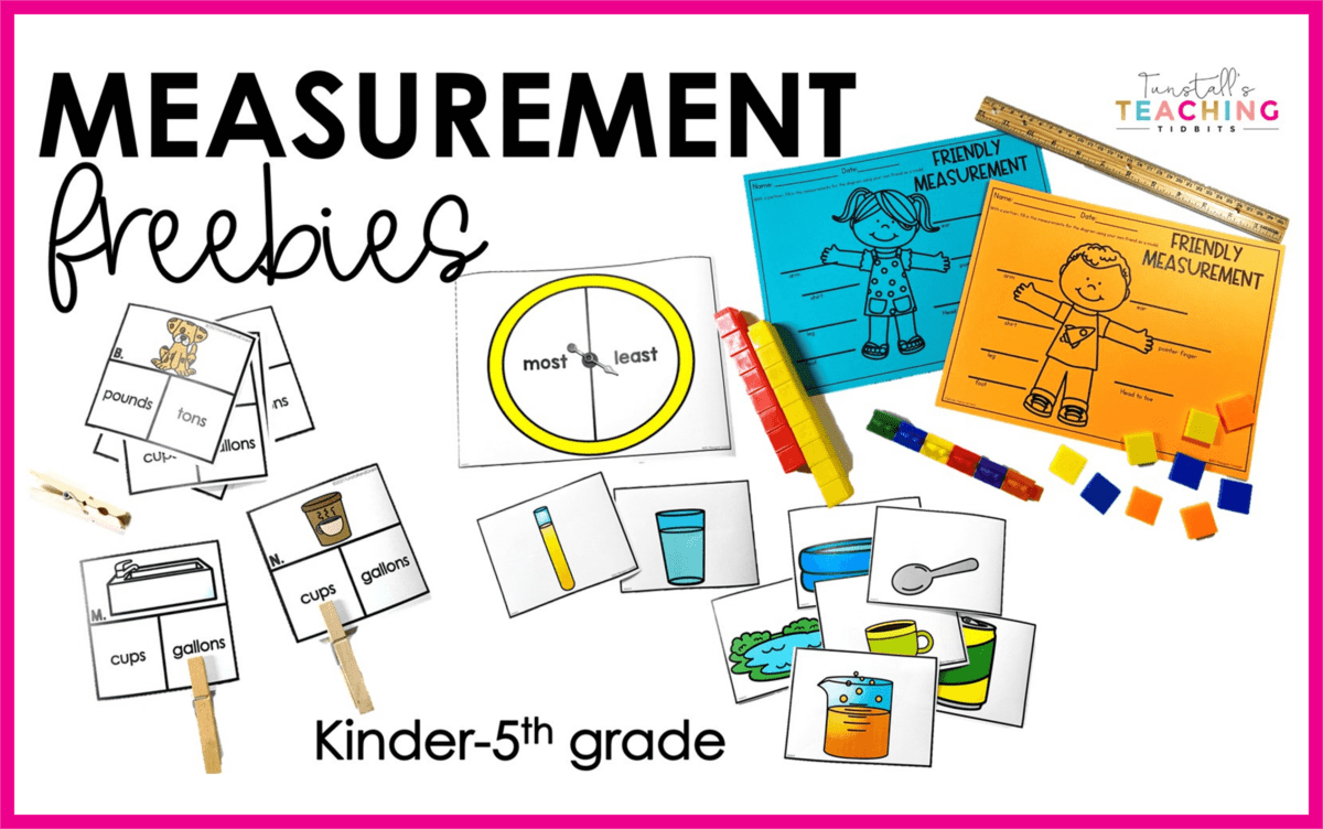 Measurement Free Download showing three different measurement activities for students. 