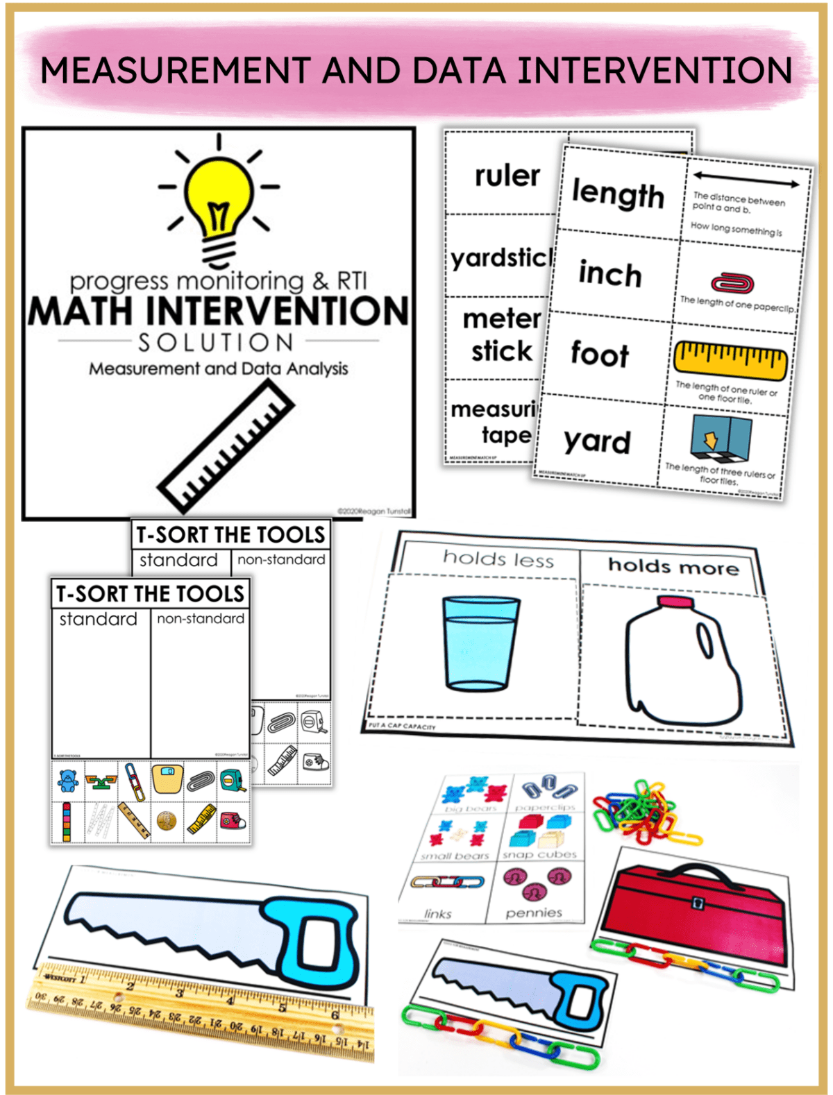 Measurement lessons for elementary students in K-5 with intervention strategies and activities. 