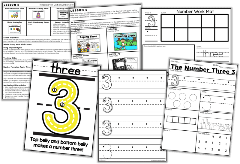 Lesson plans and activities to teach the number 3. 