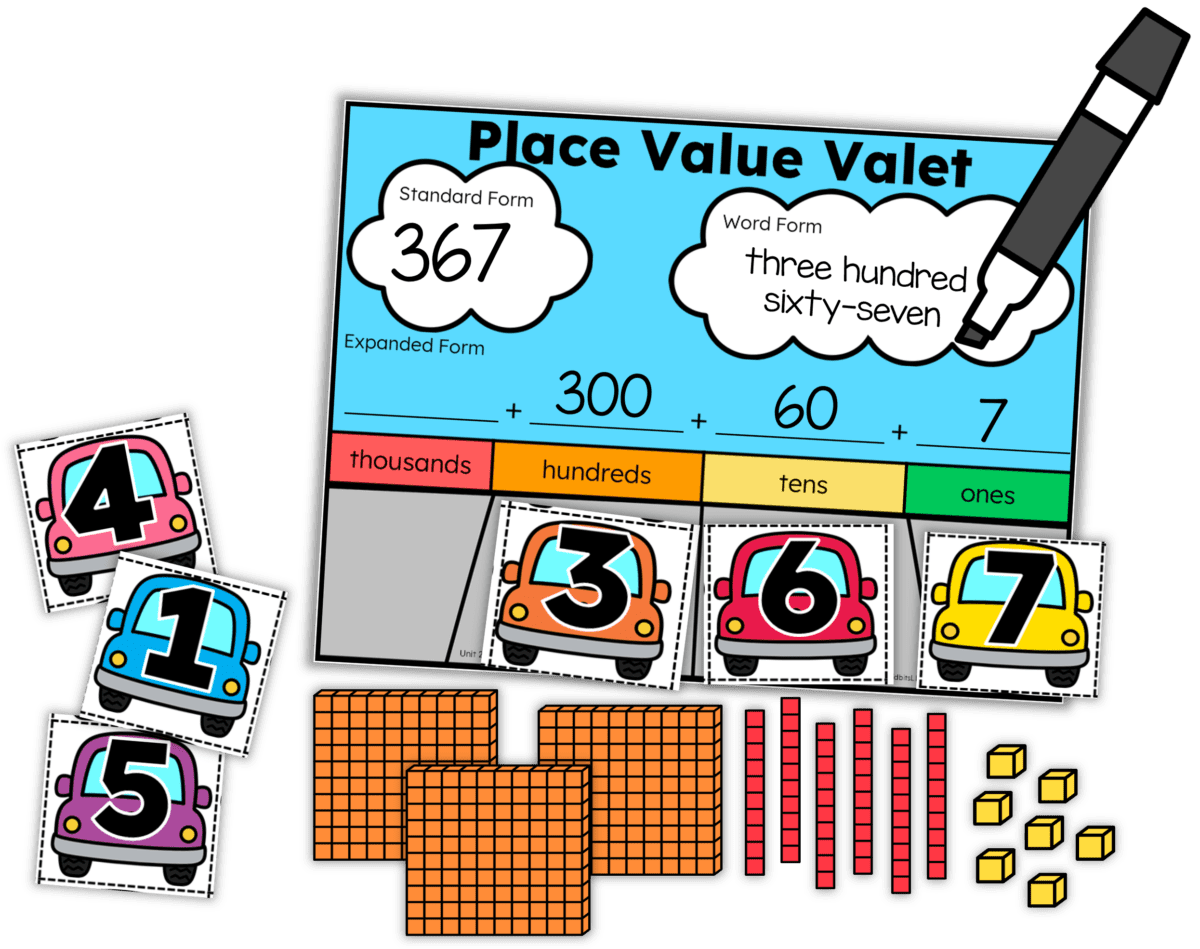 place value work mat and manipulatives