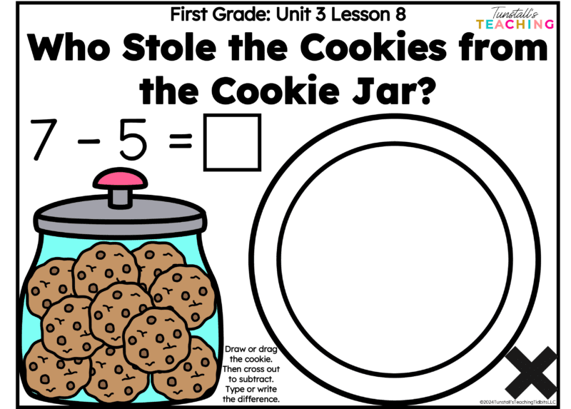 Cookie Jar Subtraction interactive teaching slides examples where students move cookies and subtract. 