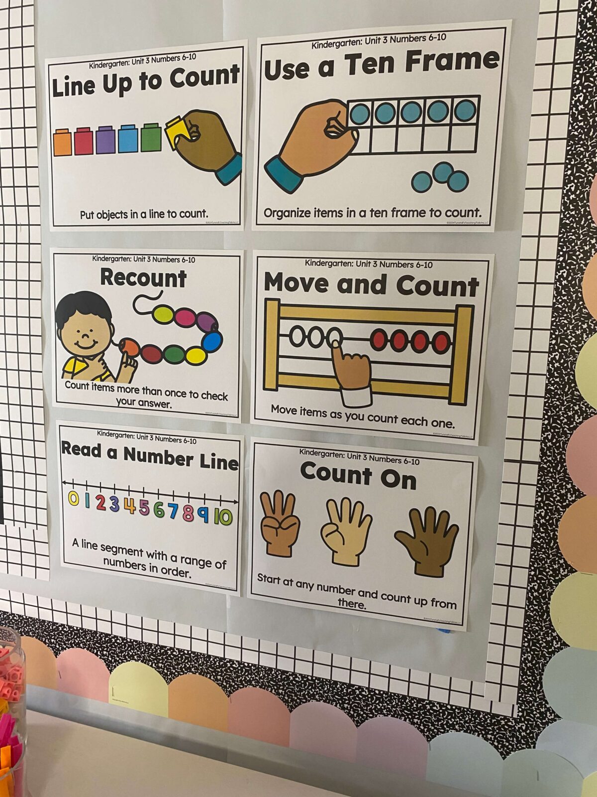 Math Strategies cards for Numbers 6-10 offering visual ways to count numbers. 