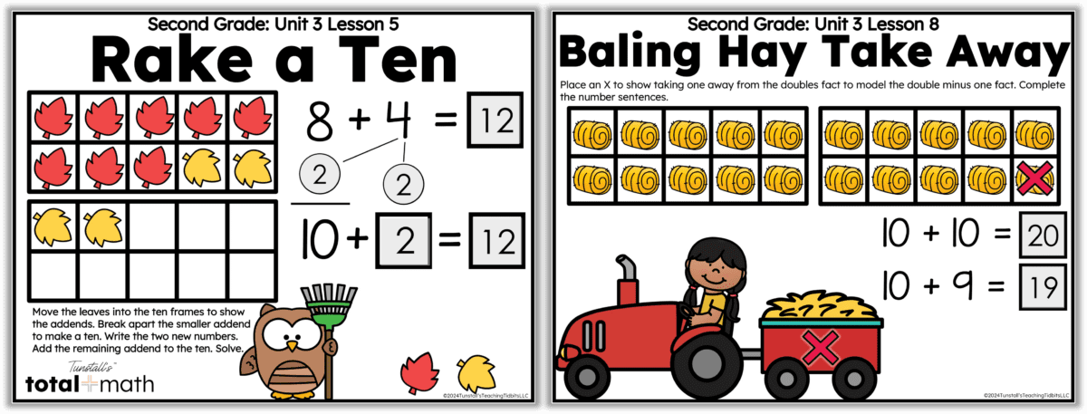 Interactive teaching slides for second grade addition and subtraction within 20 strategies. 