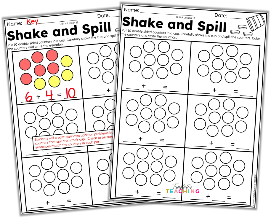 Free Sample Shake and Spill Unit 4 Addition to 10 Kindergarten
