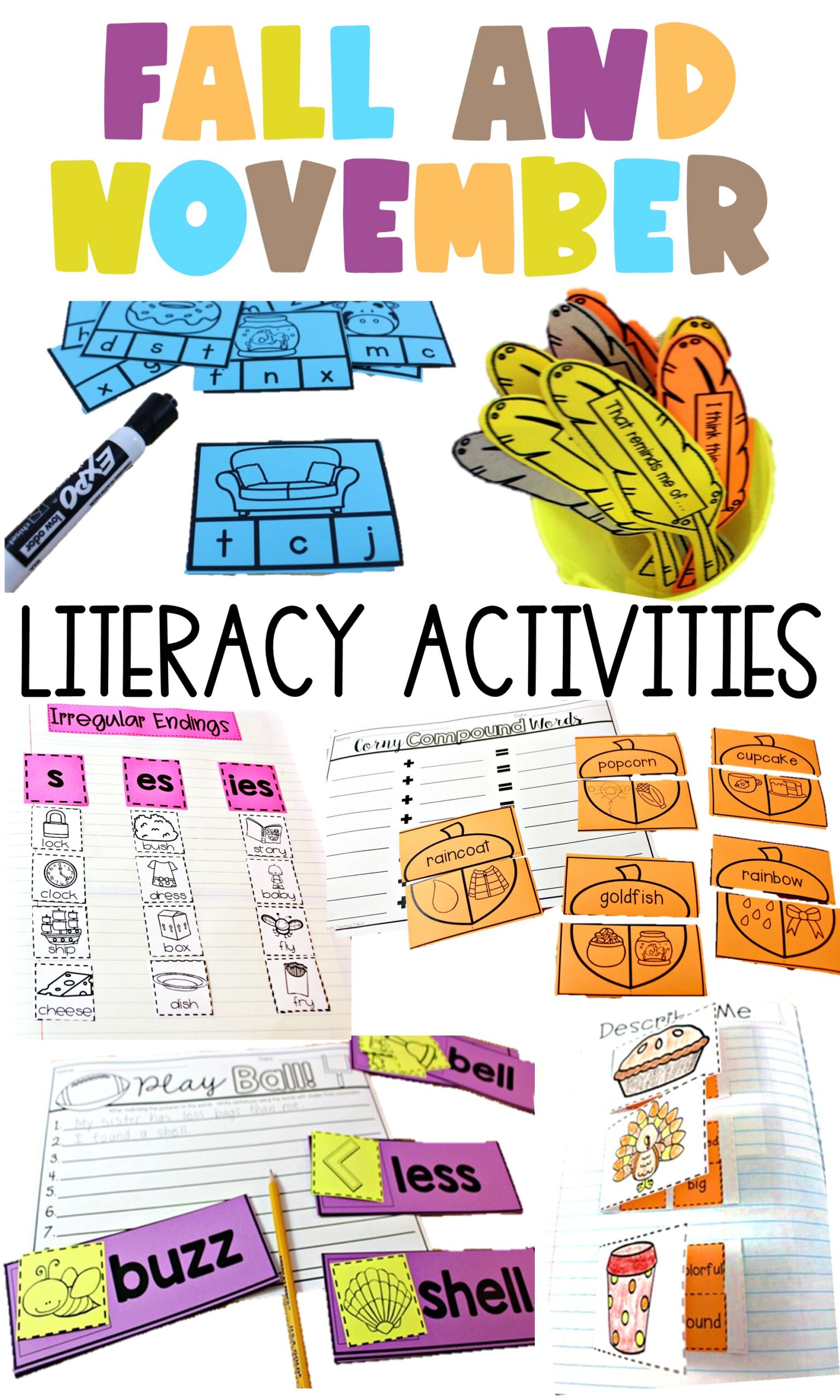 fall literacy centers for kindergarten through second grade
