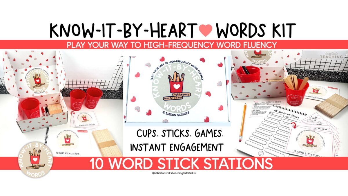 materials from the know-it-by-heart word stick kits cups sticks games cards