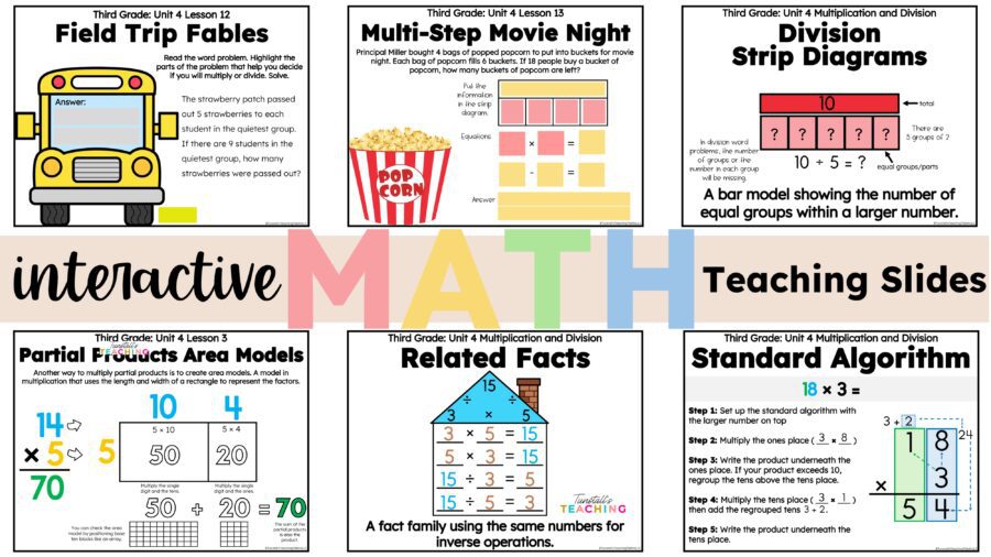 Guided Math teaching slides thumbnails for grades 3 to 5
