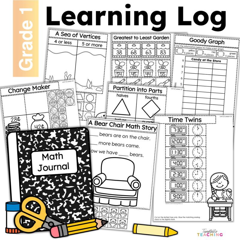 Assortment of first grade learning log entries