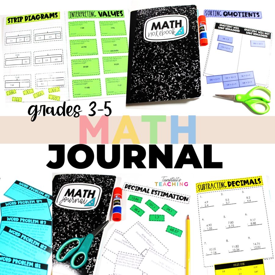 Assortment of math journal entries for grades 3-5