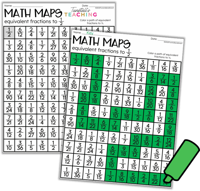 Math Maps equivalent fractions activity