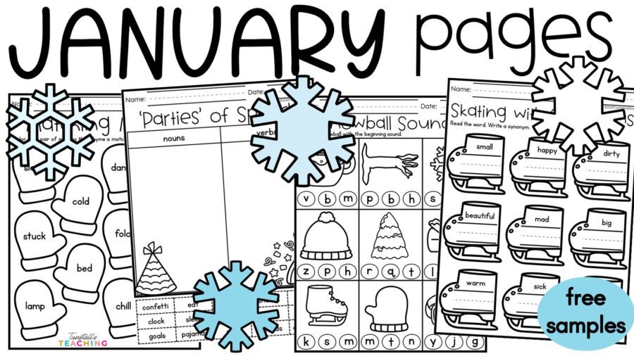 January Practice Pages for Math and Literacy