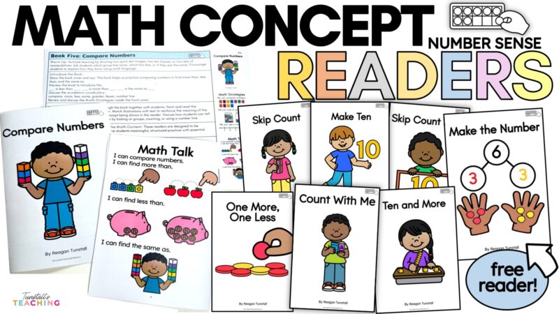 Math strategies page showing ten frames, cubes, hands, and consistent math sentence frames.