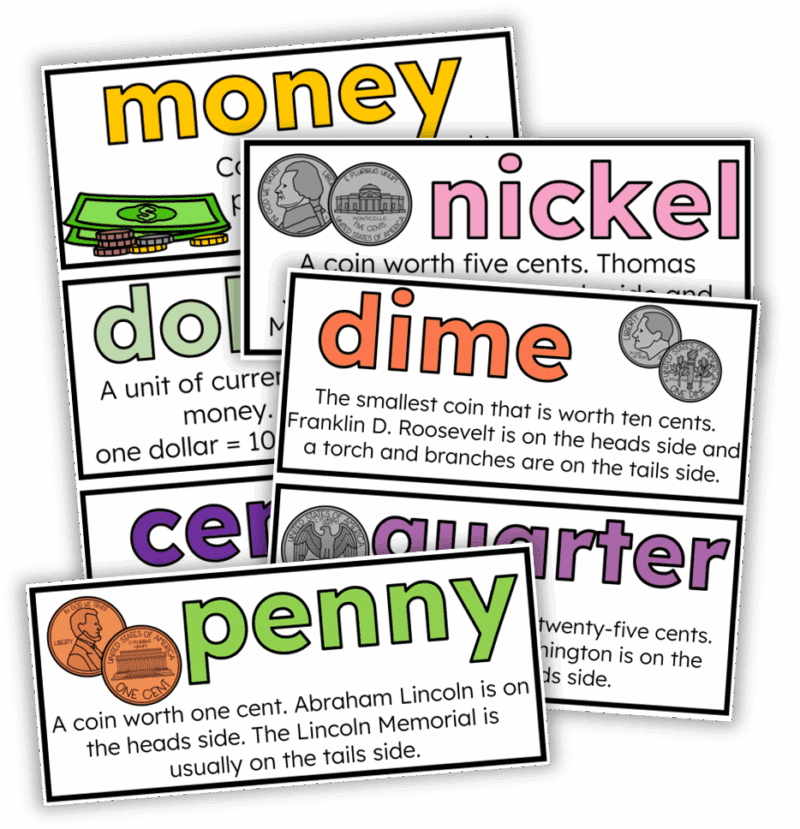 First Grade Coins money and finance vocabulary