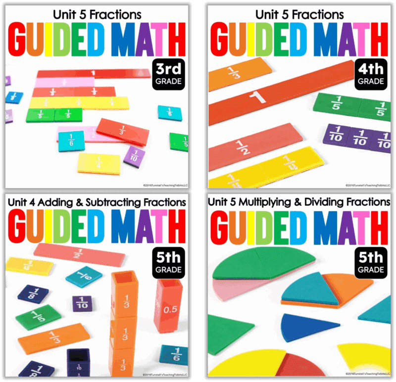 Guided Math fractions units for grades 3 4 and 5 with hands on fraction manipulatives for small group instruction