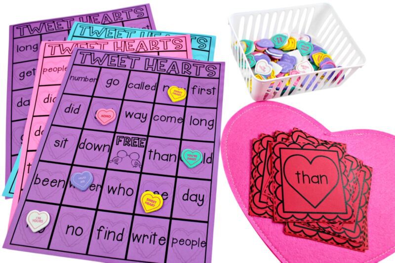 Free valentine themed Tweet heart sight word lit kit bingo game