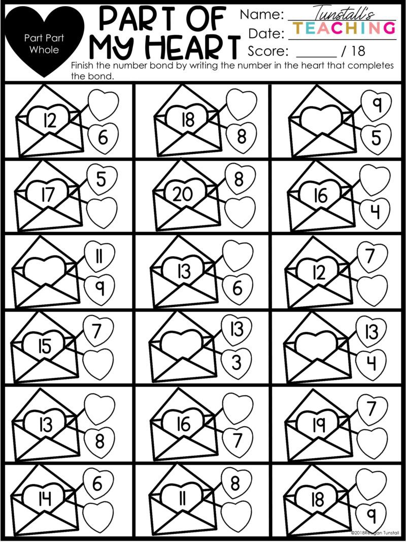 Part of my heart number bonds valentine's day activity