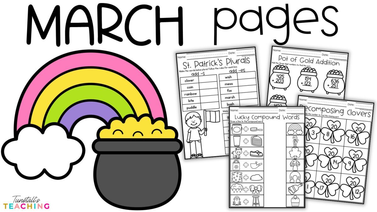 Monthly Math and Literacy Practice Pages for K-2 Classrooms