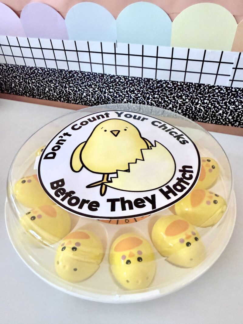 Don't count your chicks before they hatch, hands on math using dollar tree materials
