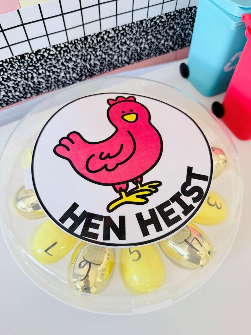 Hands-on Math game Hen Heist from Dollar Tree Materials