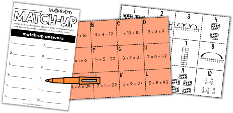 multiplication match up third grade math center