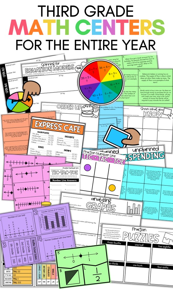third grade multiplication and division math centers with games and problem solving activities