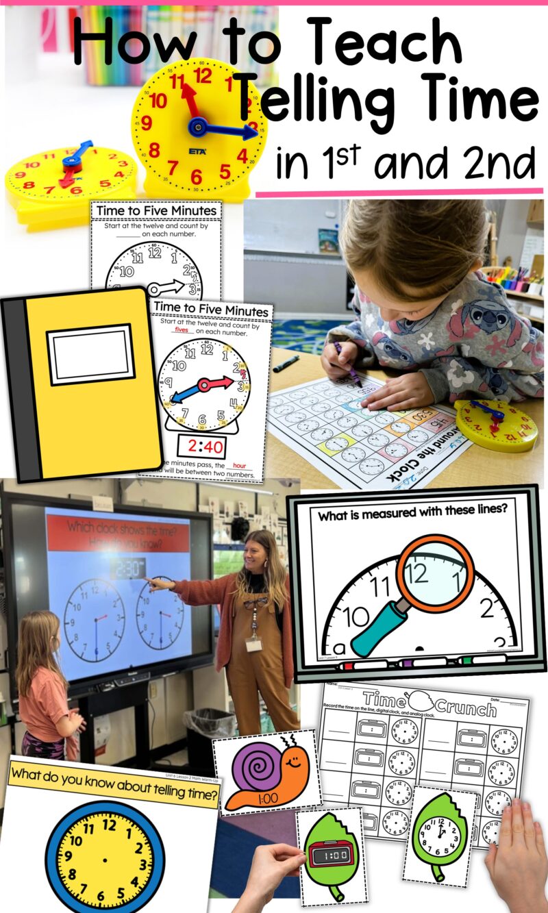 How to teach telling time in 1st and 2nd grades with hands on activities, math centers, and classroom routines