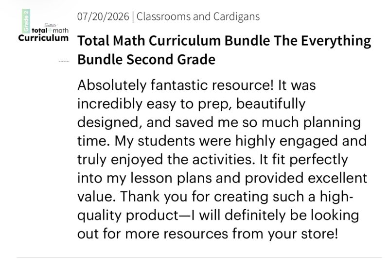 Feedback quote for Total Math Second Grade