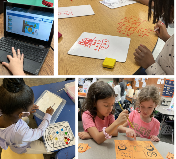 students at math workshop stations