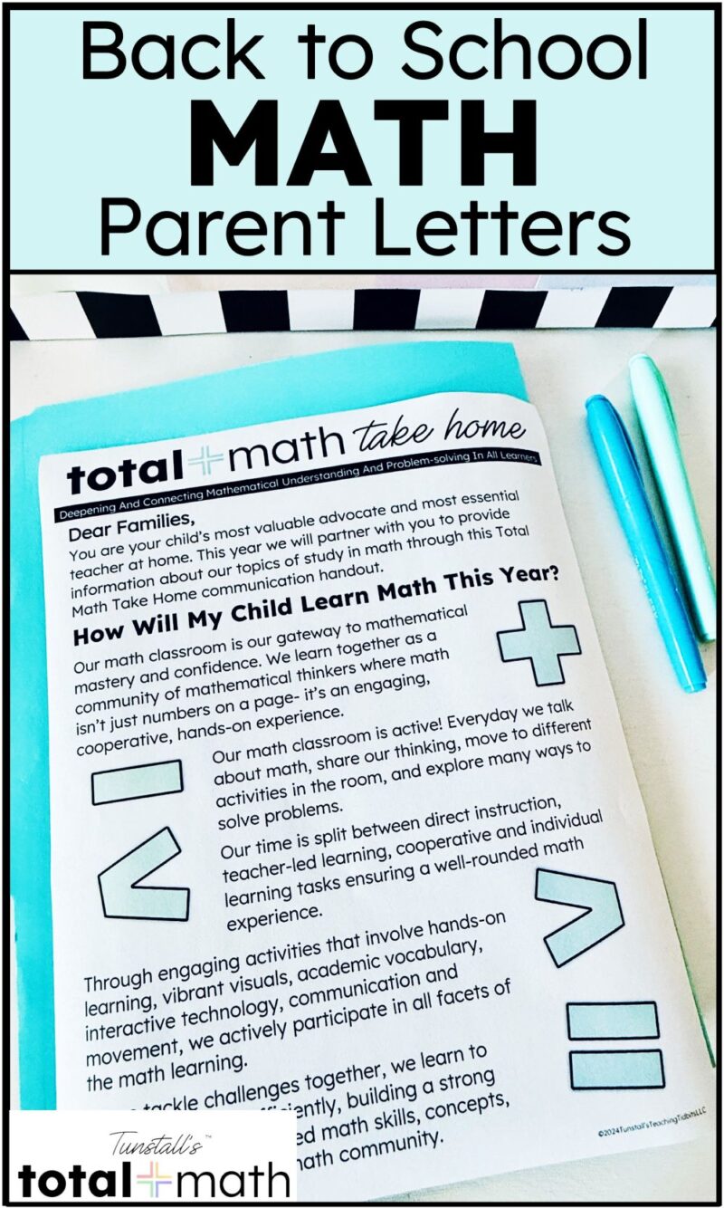 Total Math welcome letter and parent communication pages for explaining classroom math routines.