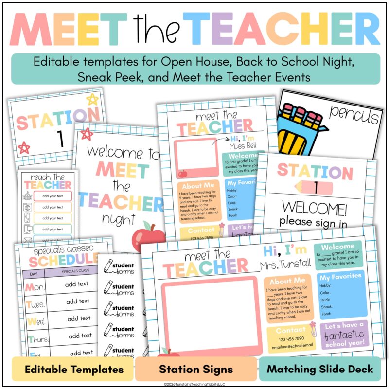 Meet the teacher collage of helpful forms and signs to display for meet the teacher night
